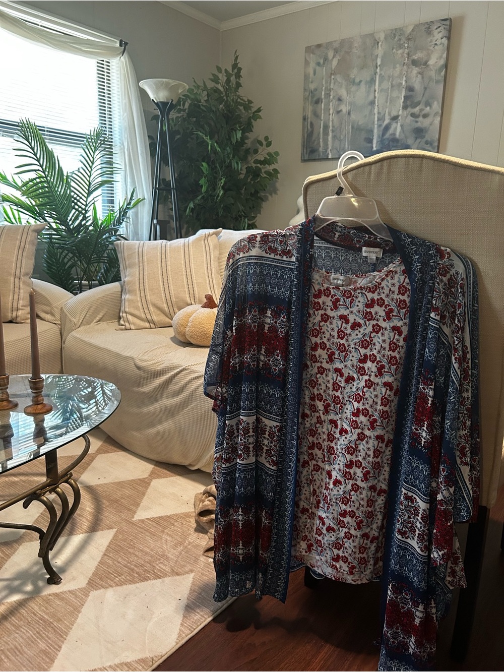 Avenue Boho Floral Layered Kimono - Blue & Red